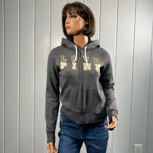 *PINK Victoria's Secret Women's Gray Zip Up Hoodie Jacket Sz S - Picture 8 of 13